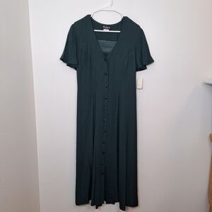 NEW Be Smart Vintage Dark Green Button Up Feminine Modest Midi Skirt‎ Size 8